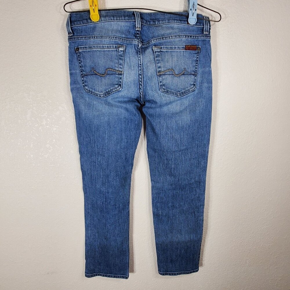 7 For All Mankind Womens Crop Straight Leg Jeans Size 26 Blue Denim Cotton Blend - Picture 2 of 11